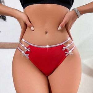 Women's Shiny Side Hollow Bow Decor Triangle Panty